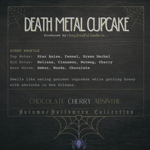 Death Metal Cupcake Wickless Candle: Chocolate Cherry Absinthe Scent - Picture 2 of 8